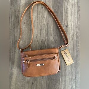 NWT MultiSac Saddle Brown Sleek Mini Crossbody Bag